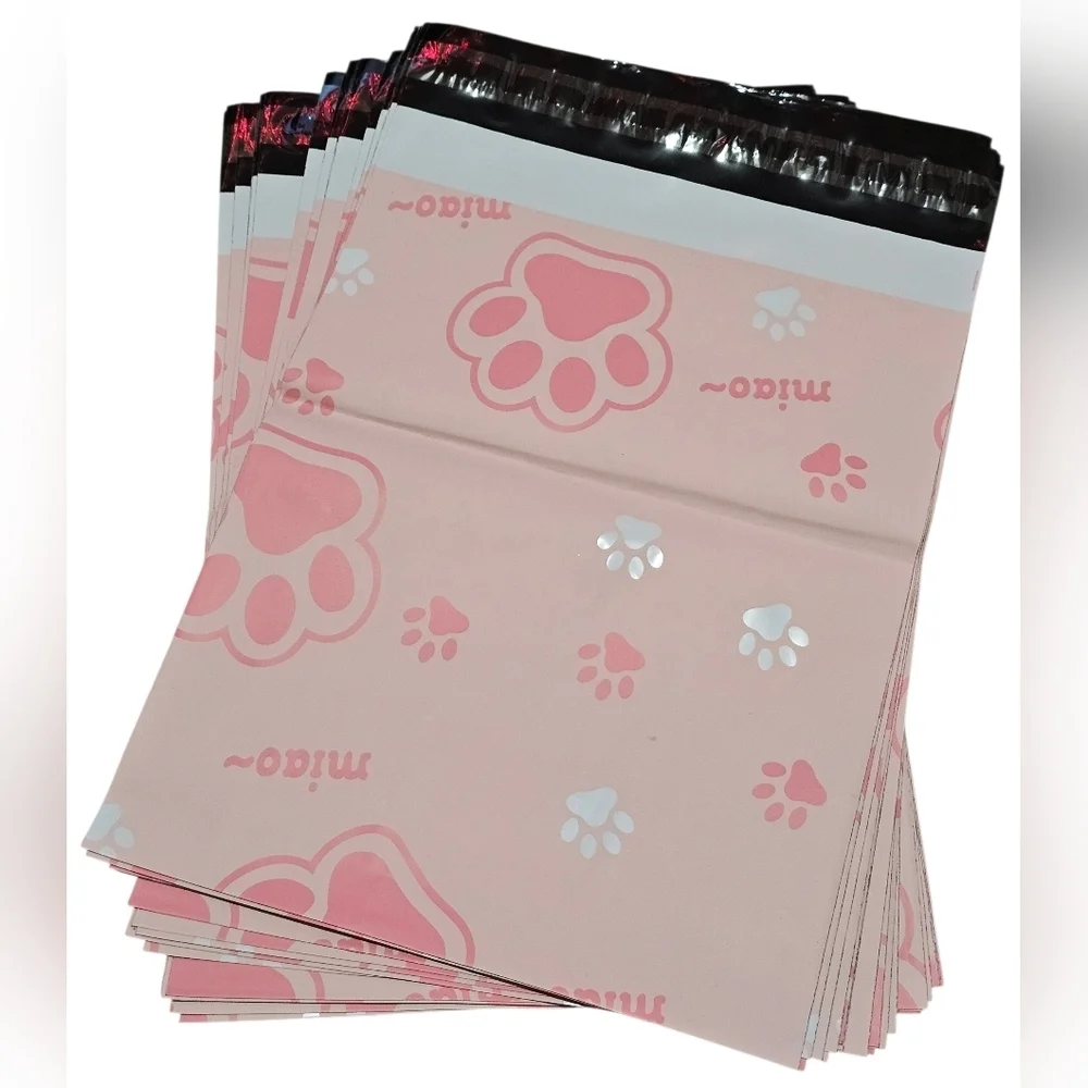Poly Mailer Shipping Bags. Pink With Cat Paw Prints. 25 count, 10